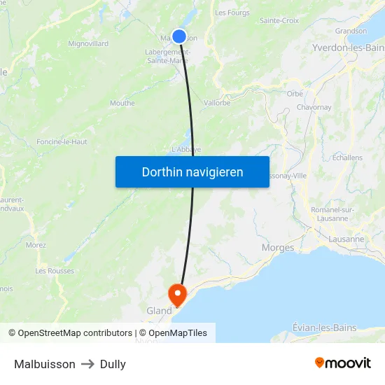 Malbuisson to Dully map