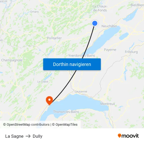 La Sagne to Dully map