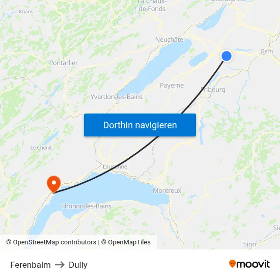 Ferenbalm to Dully map