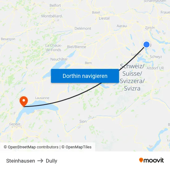 Steinhausen to Dully map