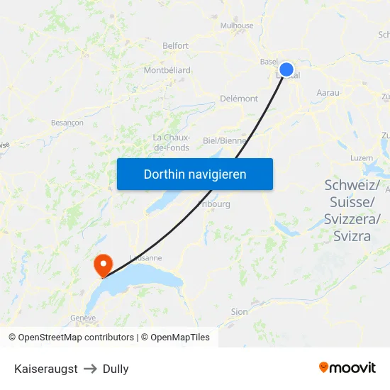 Kaiseraugst to Dully map