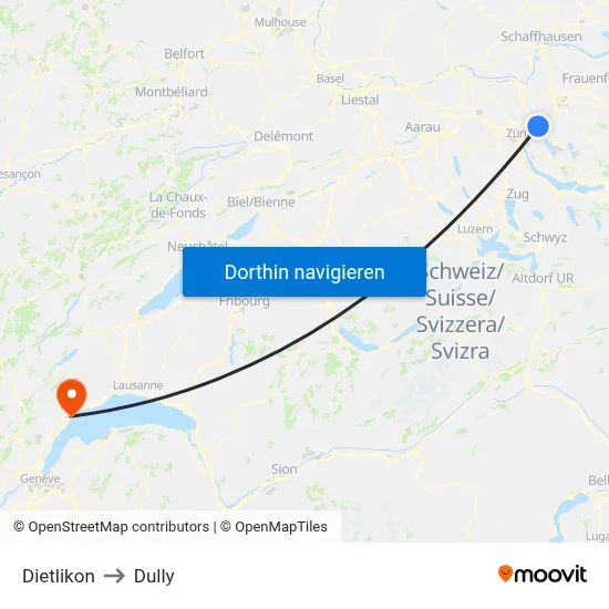 Dietlikon to Dully map