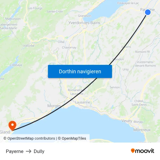 Payerne to Dully map