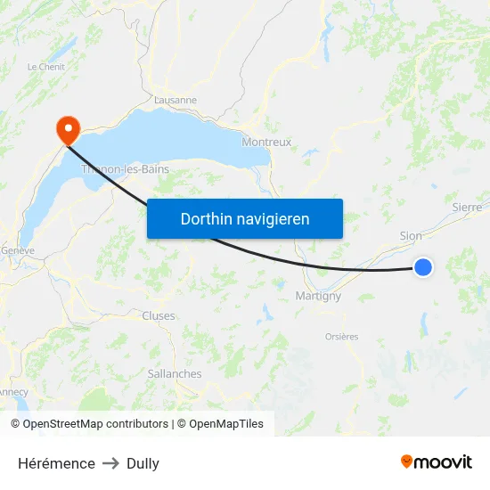 Hérémence to Dully map