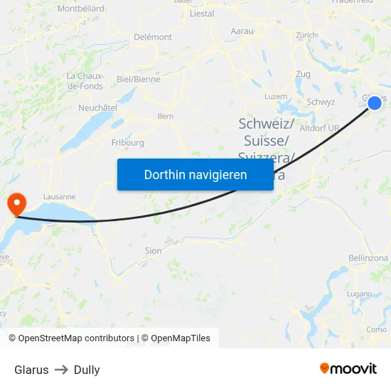 Glarus to Dully map