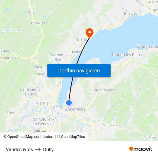 Vandœuvres to Dully map