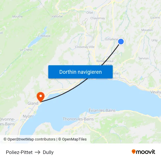 Poliez-Pittet to Dully map