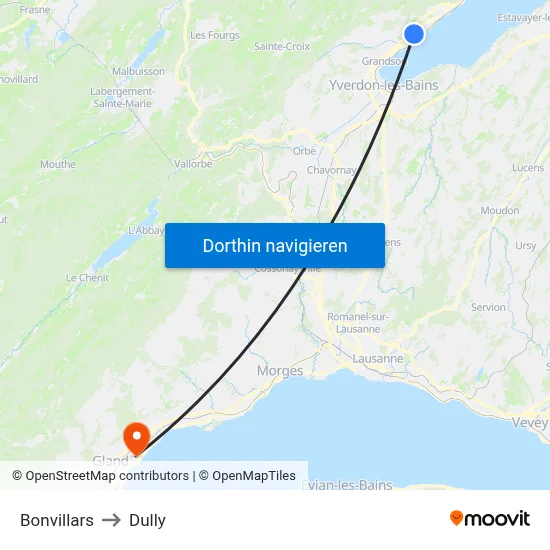 Bonvillars to Dully map