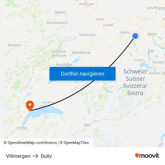 Villmergen to Dully map