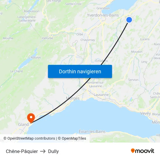 Chêne-Pâquier to Dully map