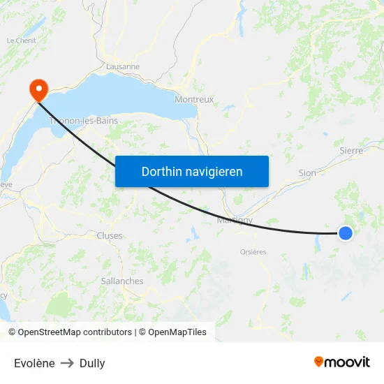 Evolène to Dully map