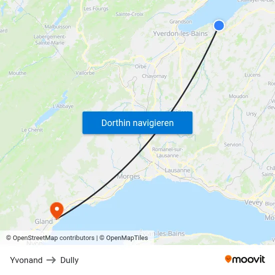 Yvonand to Dully map