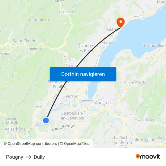 Pougny to Dully map