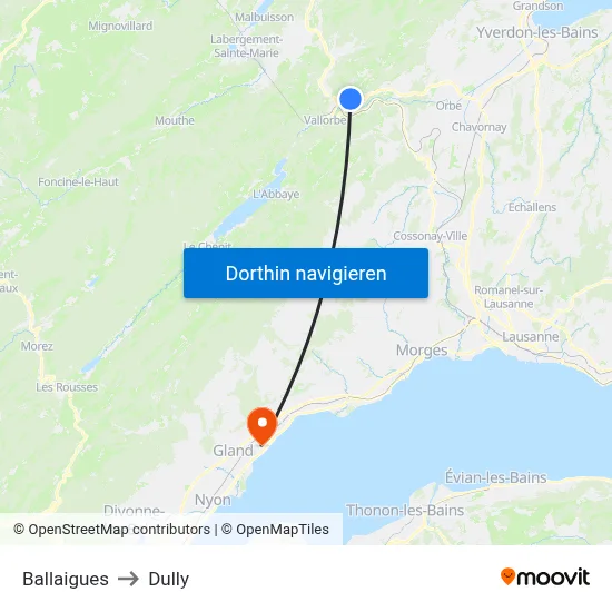 Ballaigues to Dully map