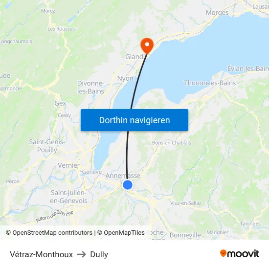 Vétraz-Monthoux to Dully map