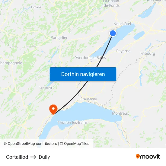 Cortaillod to Dully map