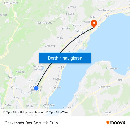 Chavannes-Des-Bois to Dully map