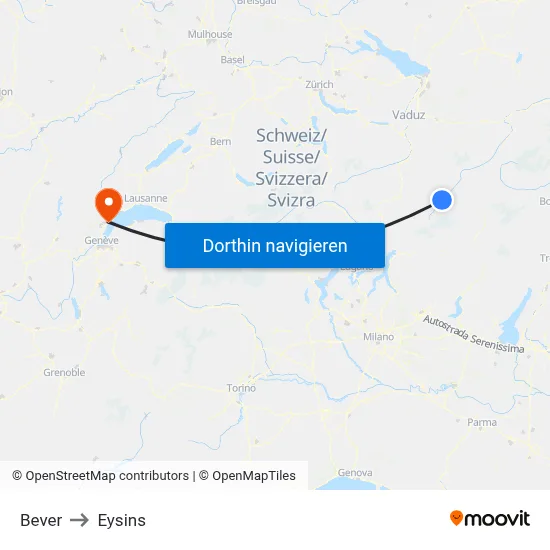 Bever to Eysins map