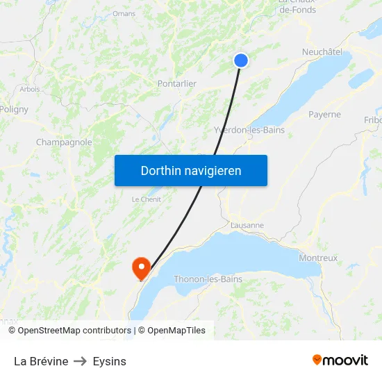 La Brévine to Eysins map