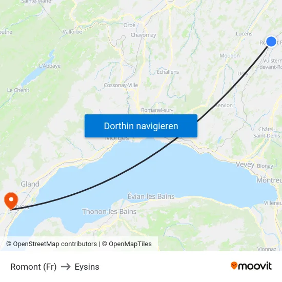 Romont (Fr) to Eysins map
