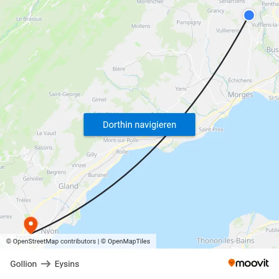 Gollion to Eysins map