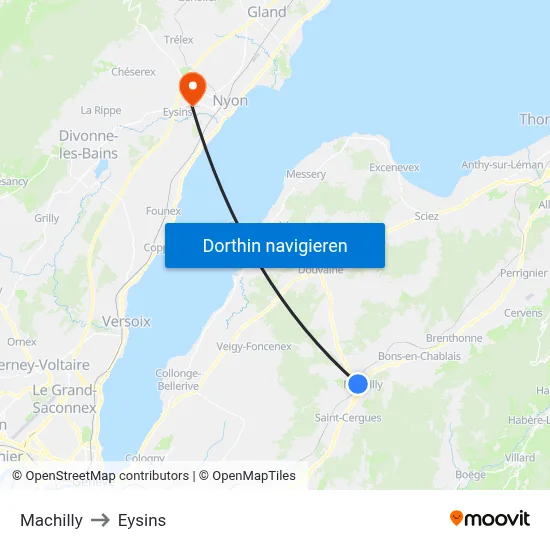 Machilly to Eysins map