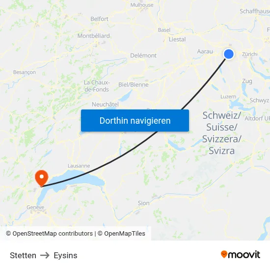 Stetten to Eysins map