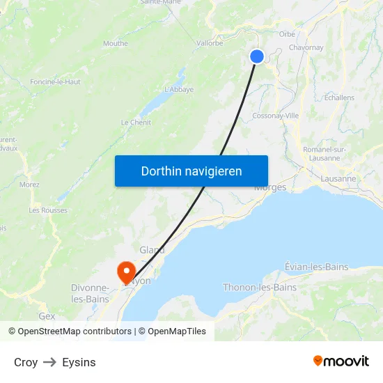Croy to Eysins map