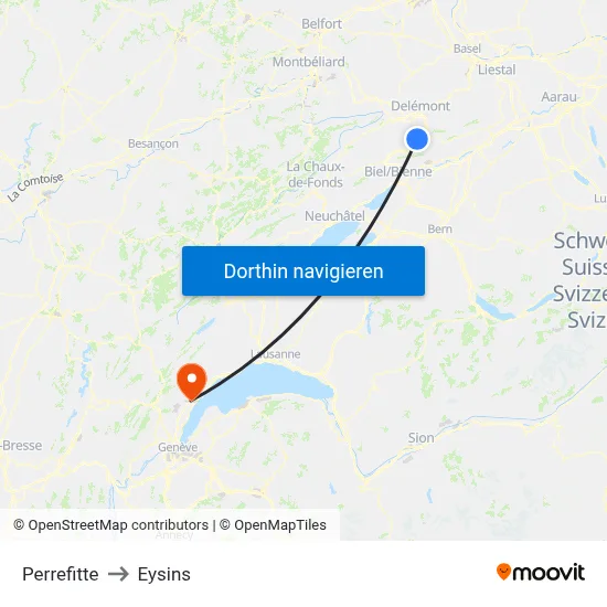 Perrefitte to Eysins map