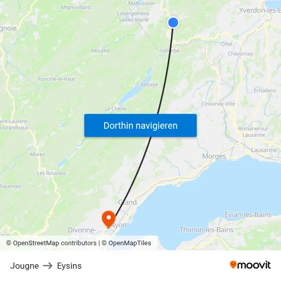 Jougne to Eysins map