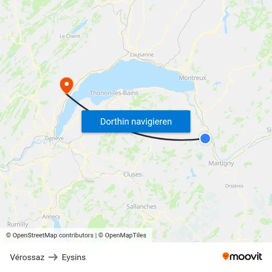 Vérossaz to Eysins map