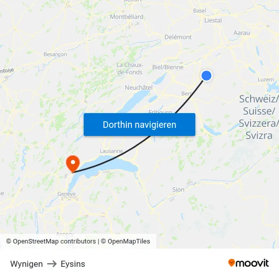 Wynigen to Eysins map