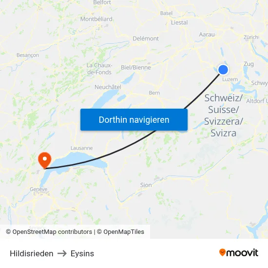 Hildisrieden to Eysins map