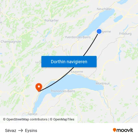 Sévaz to Eysins map