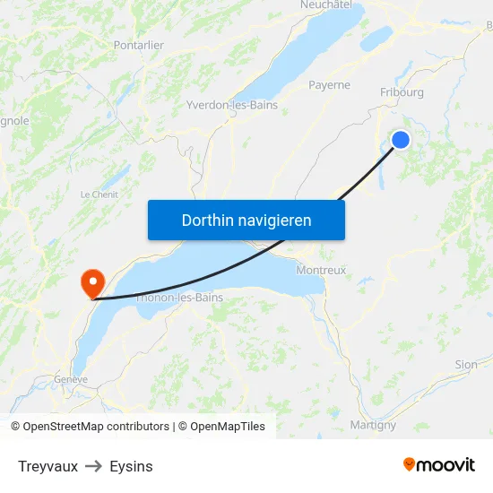 Treyvaux to Eysins map