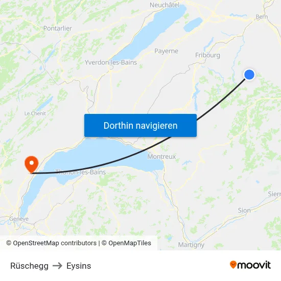 Rüschegg to Eysins map