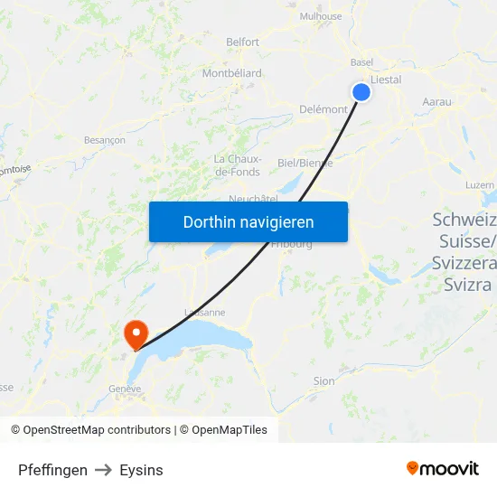Pfeffingen to Eysins map