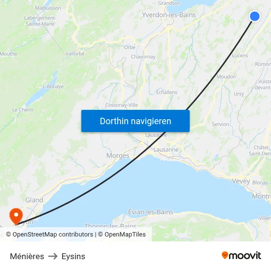 Ménières to Eysins map