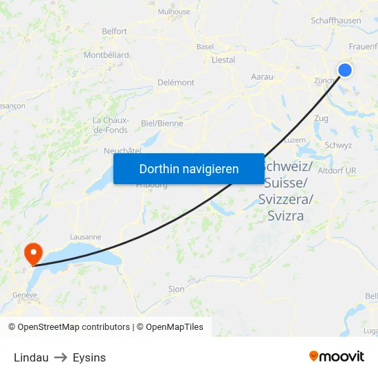Lindau to Eysins map