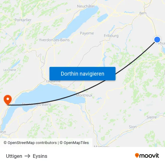 Uttigen to Eysins map