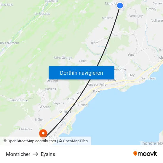 Montricher to Eysins map