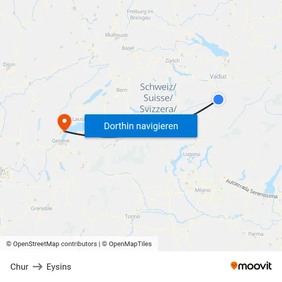 Chur to Eysins map