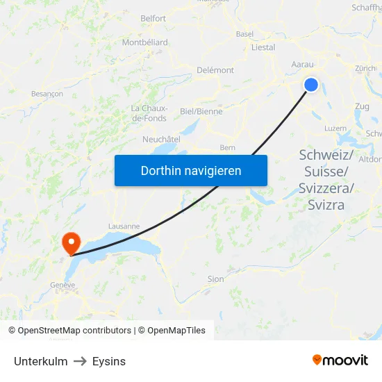 Unterkulm to Eysins map
