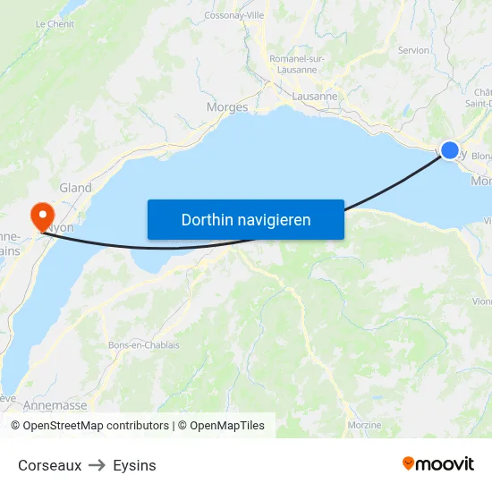 Corseaux to Eysins map