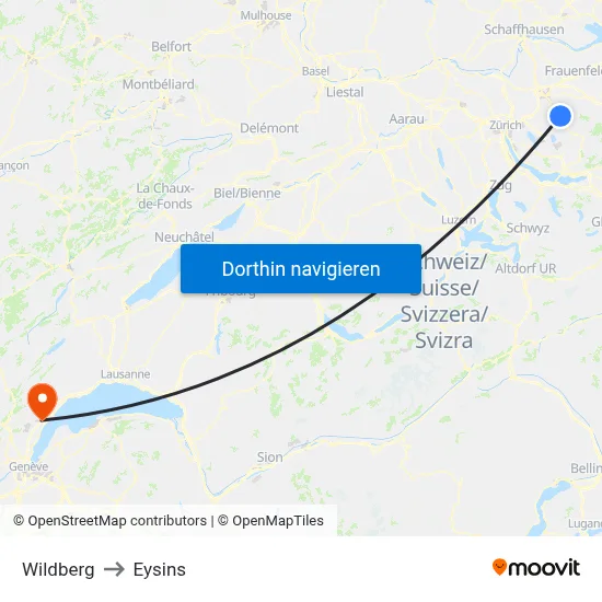 Wildberg to Eysins map