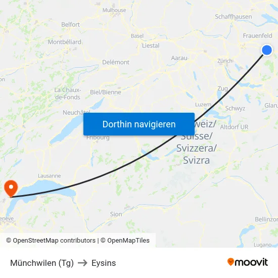 Münchwilen (Tg) to Eysins map