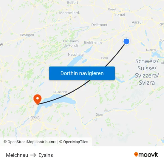 Melchnau to Eysins map