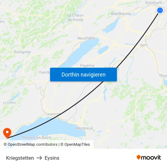 Kriegstetten to Eysins map