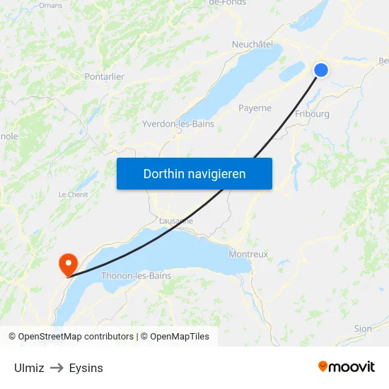 Ulmiz to Eysins map