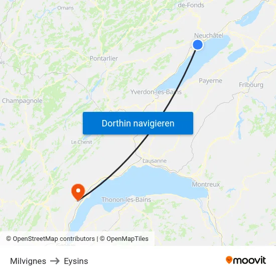 Milvignes to Eysins map